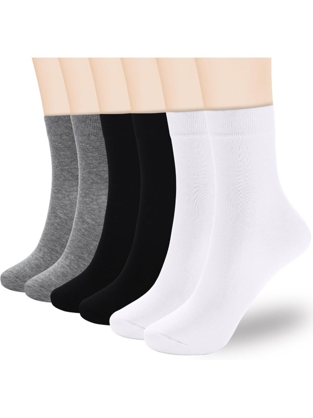 🧦Women's White Black Grey 6 Pairs Thin Above Ankle Socks Cotton Crew Socks